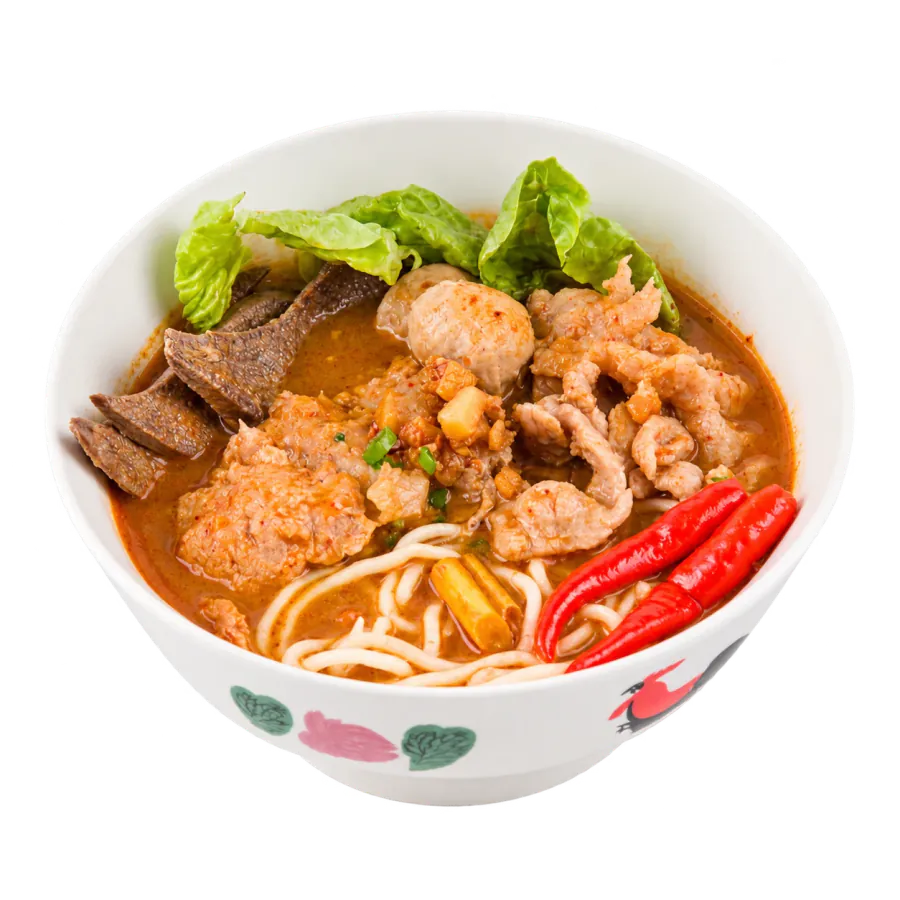 Tomyam pork noodle soup